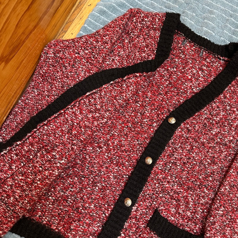 Women's Red and Black Cardigan Sweater - Picture 4 of 5